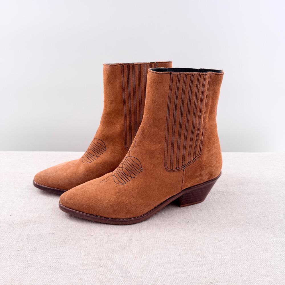 Zadig & Voltaire Suede Almond Toe Ankle Western Booties Brown Women's Size EU 36